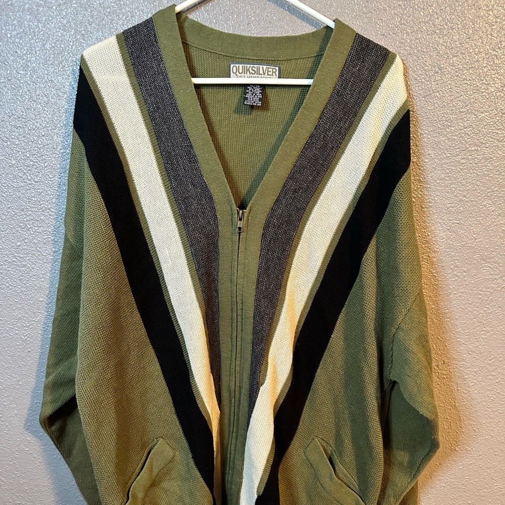 Vintage Quiksilver Salt Water Denim Zip Up Cardigan Sweater Men’s XL Green
